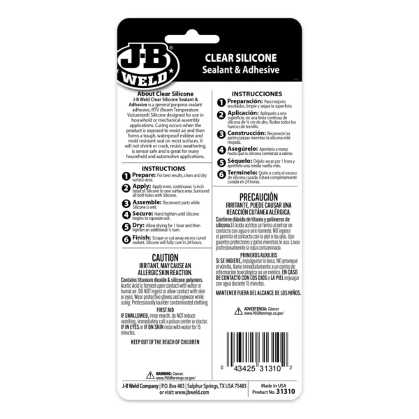 JB Weld 31310 Clear Silicone Sealant