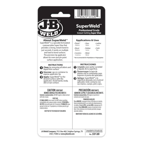 JB Weld 33120 Superweld Instant Adhesive