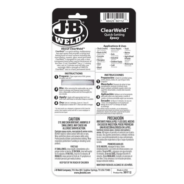 JB Weld 50112 Clearweld Syringe