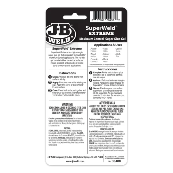 JB Weld 33400 Superweld Extreme Instant Adhesive