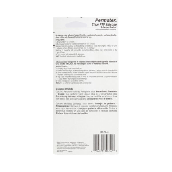Permatex 80050 Clear RTV Silicone Adhesive Sealant